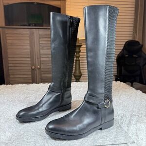 Cole Haan Leela Boots Women's 9.5 Black Leather Knee High Tall Riding Style